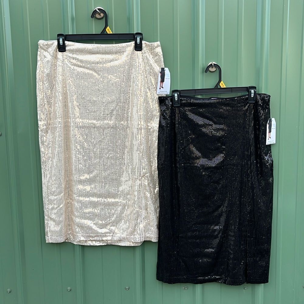 Women's Sequin Skirt with Side Slit, 2-Pack Size L